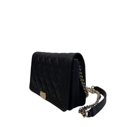 Used CHANEL Quilted BOY CHANEL WALLET ON CHAIN Wallet on chain Navy GHW