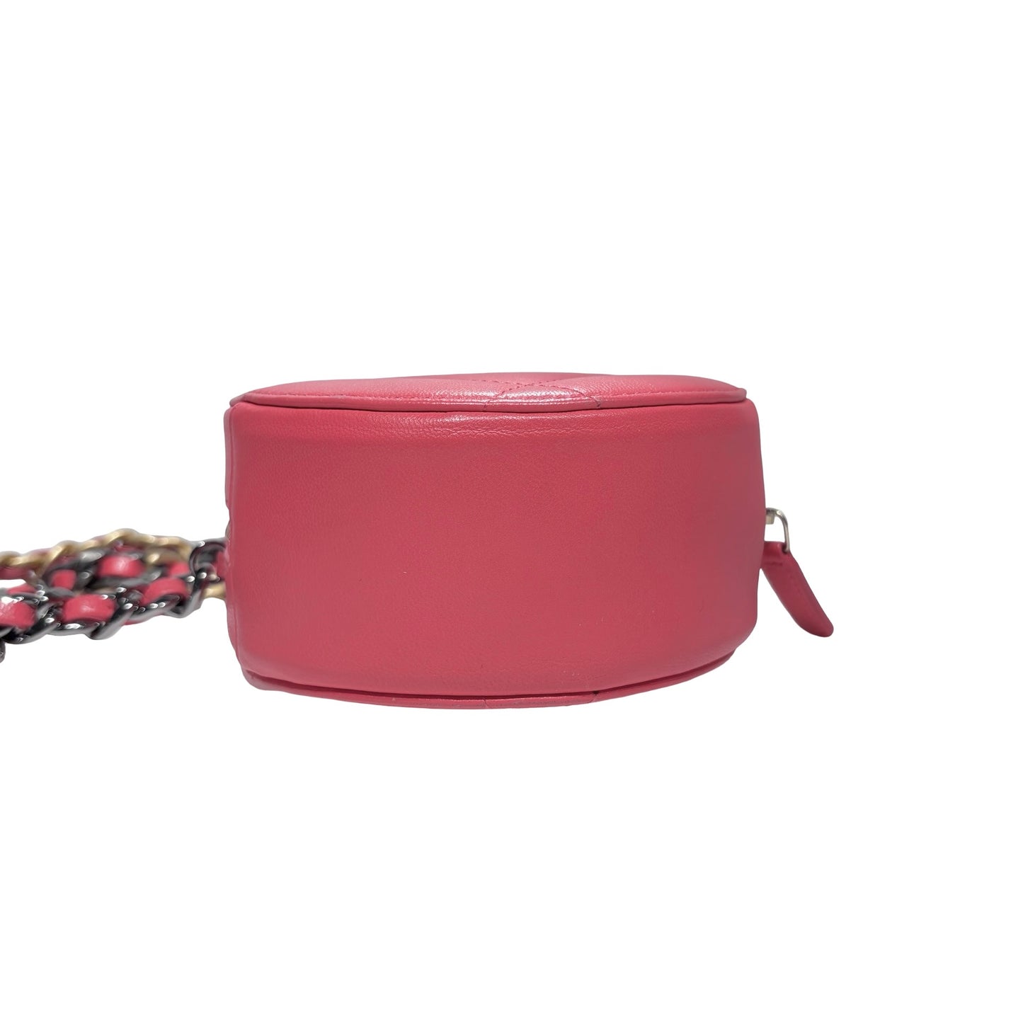 CHANEL 19 ROUND POUCH WITH CHAIN PINK LAMBSKIN