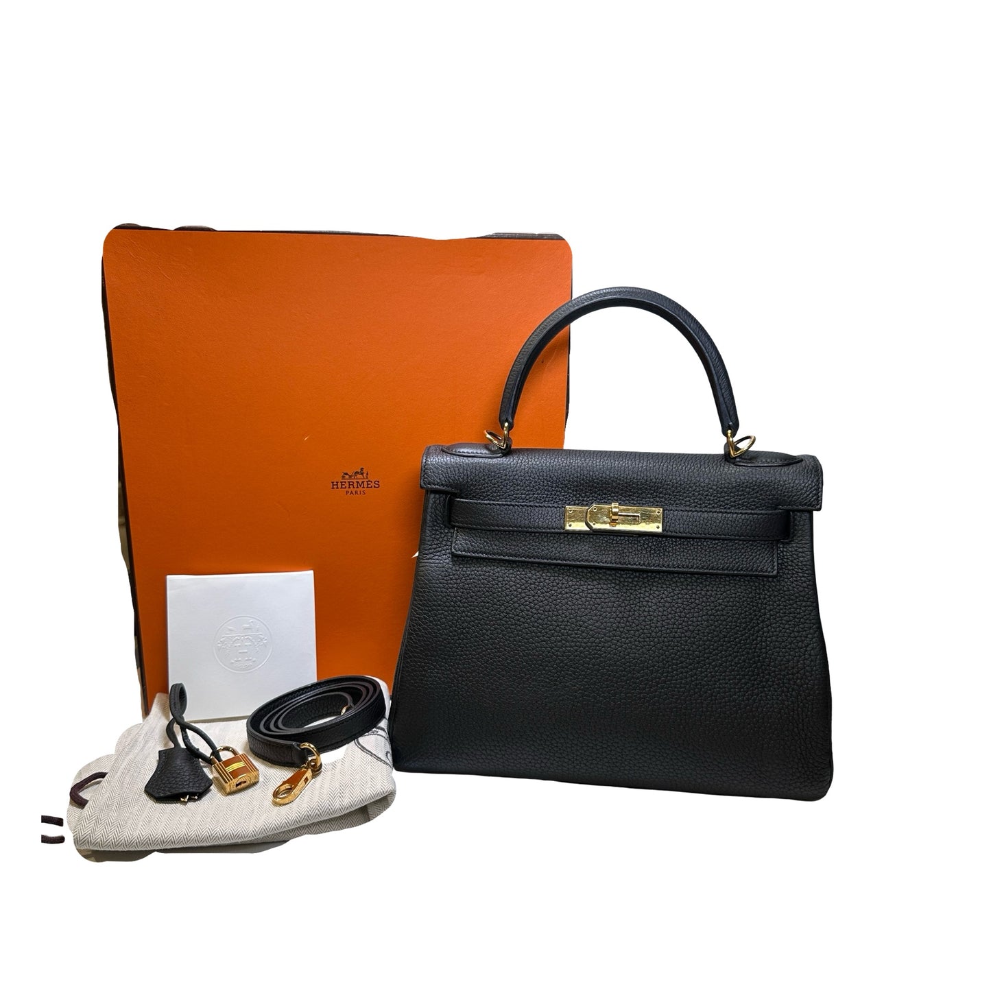 Used Hermès Clemence leather Kelly 28 Handbag Black GHW