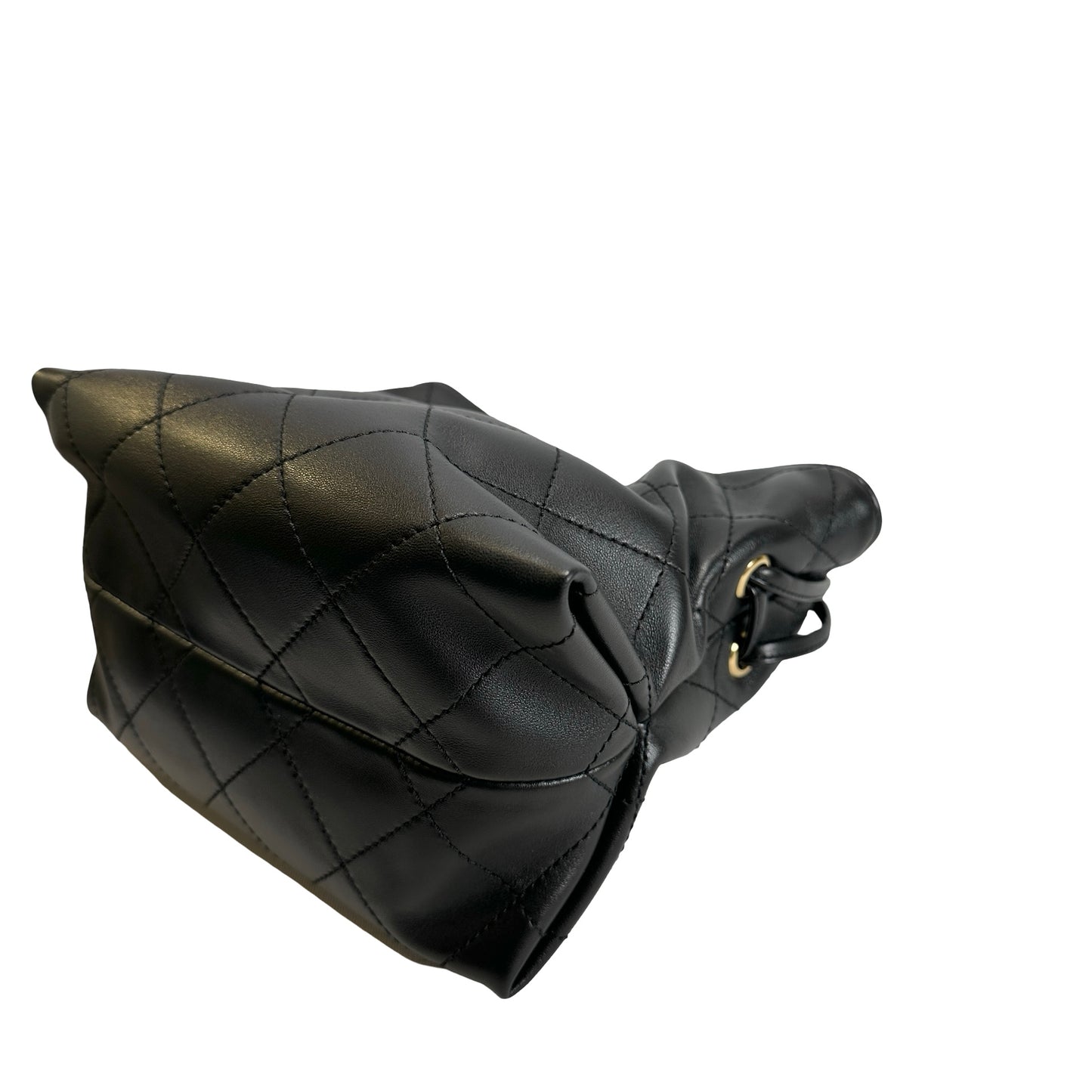 Brand New CHANEL Quilted Leather Gabrielle Hobo Bucket Bag Black Gold