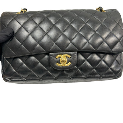 Used Chanel Calfskin Leather CF 25 Shoulder Bag Black GHW