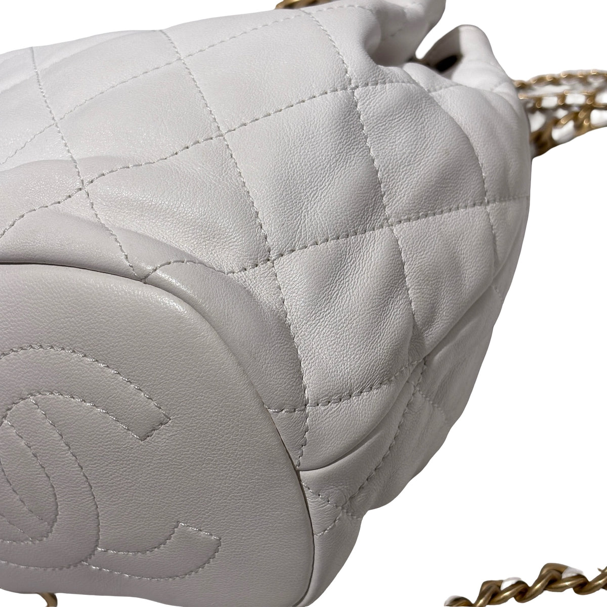 Used CHANEL Lambskin 22S Mini Drawstring Bucket Backpack Cross body bag White