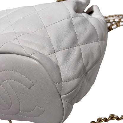 Used CHANEL Lambskin 22S Mini Drawstring Bucket Backpack Cross body bag White