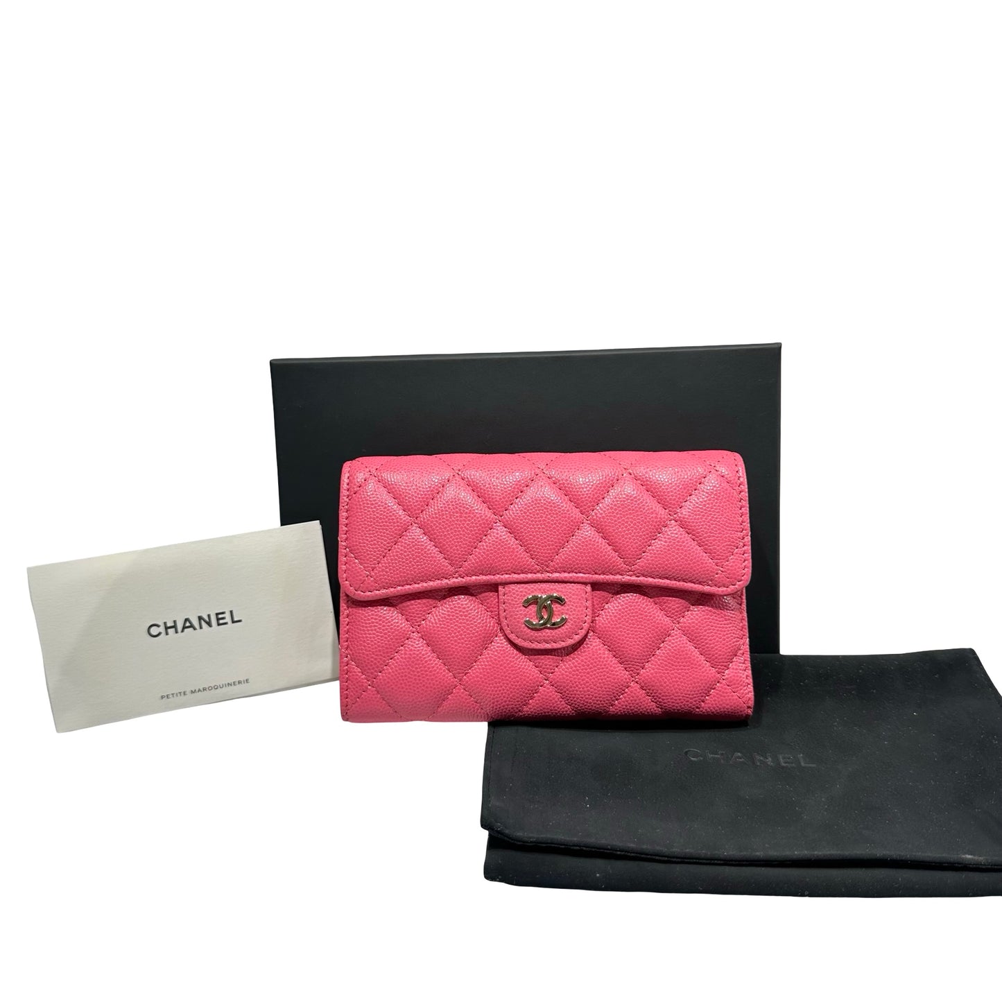 Used CHANEL Calfskin Leather Wallet Pink PHW