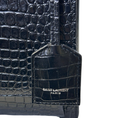 SAINT LAURENT Crocodile Embossed Leather Sunset Chain Shoulder Bag Black PHW