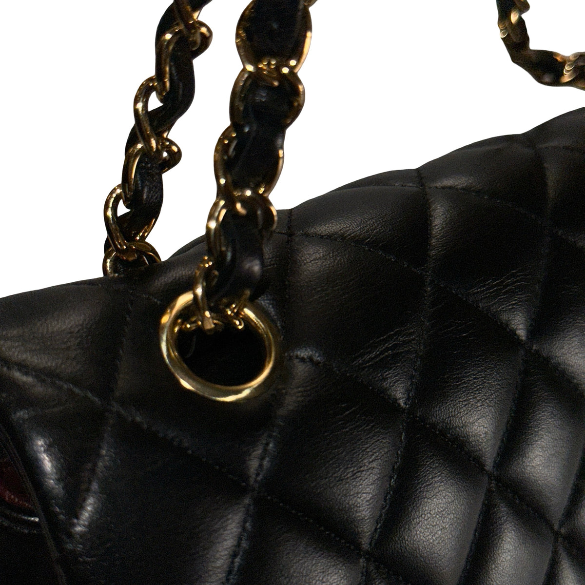Used CHANEL Quilted Lambskin Classic Flap Chain Shoulder Bag Black Gold