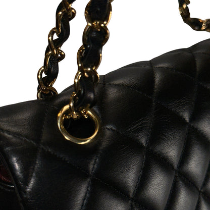 Used CHANEL Quilted Lambskin Classic Flap Chain Shoulder Bag Black Gold