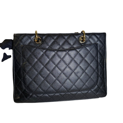 Used Chanel Caviar Leather GST Tote Bag Black GHW