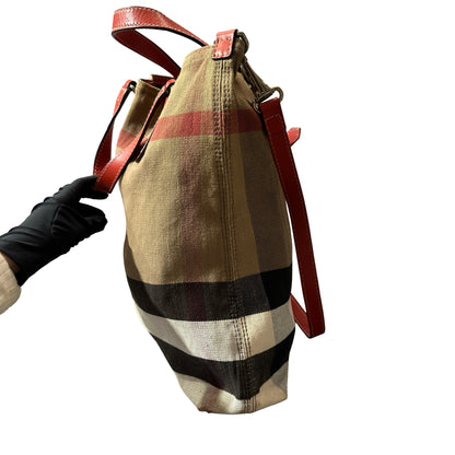Used BURBERRY Tote Bag Beige Red