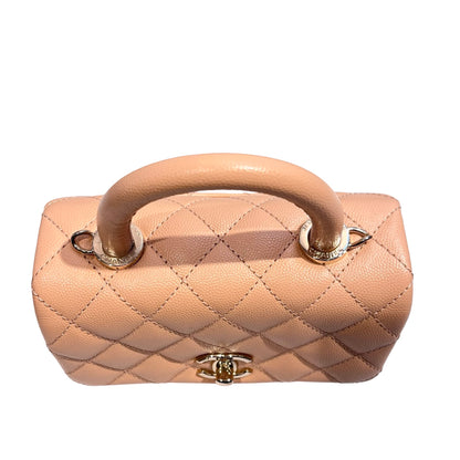 Used CHANEL Caviar Leather Coco Handle Small Shoulder Bag Beige GHW
