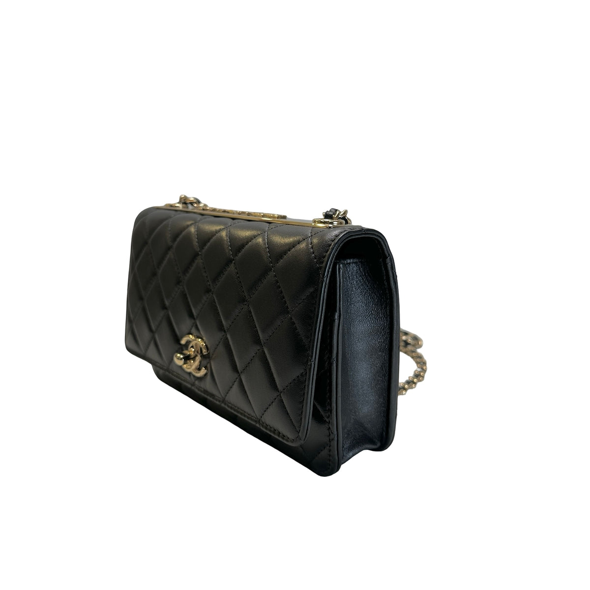 Used CHANEL Quilted Lambskin Wallet on chain Wallet on chain Black Gold