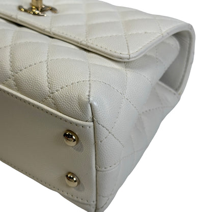 Used CHANEL Quilted Caviar Coco Handle Handbag White GHW