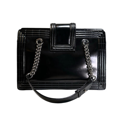 Used CHANEL Patent Leather Boy Shopping Tote Tote Bag Black PHW