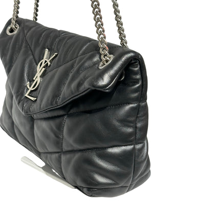 Used SAINT LAURENT Lambskin Leather Cross Body Bag Black PHW