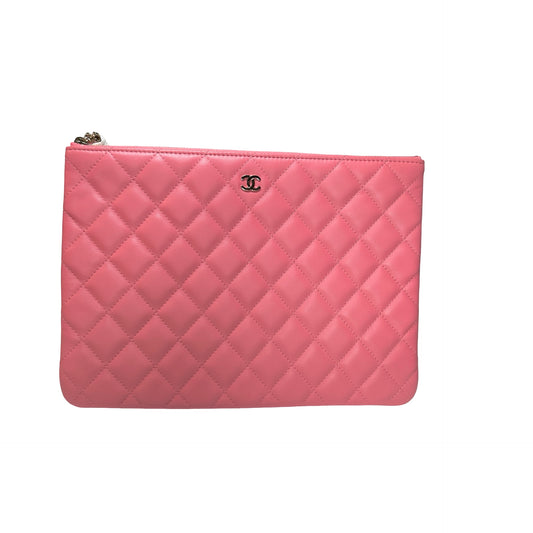 Used CHANEL Lambskin Cluth Clutch Pink PHW