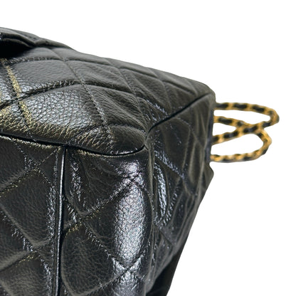 Used CHANEL Quilted Caviar Classic Flap Shoulder Bag Black Gold