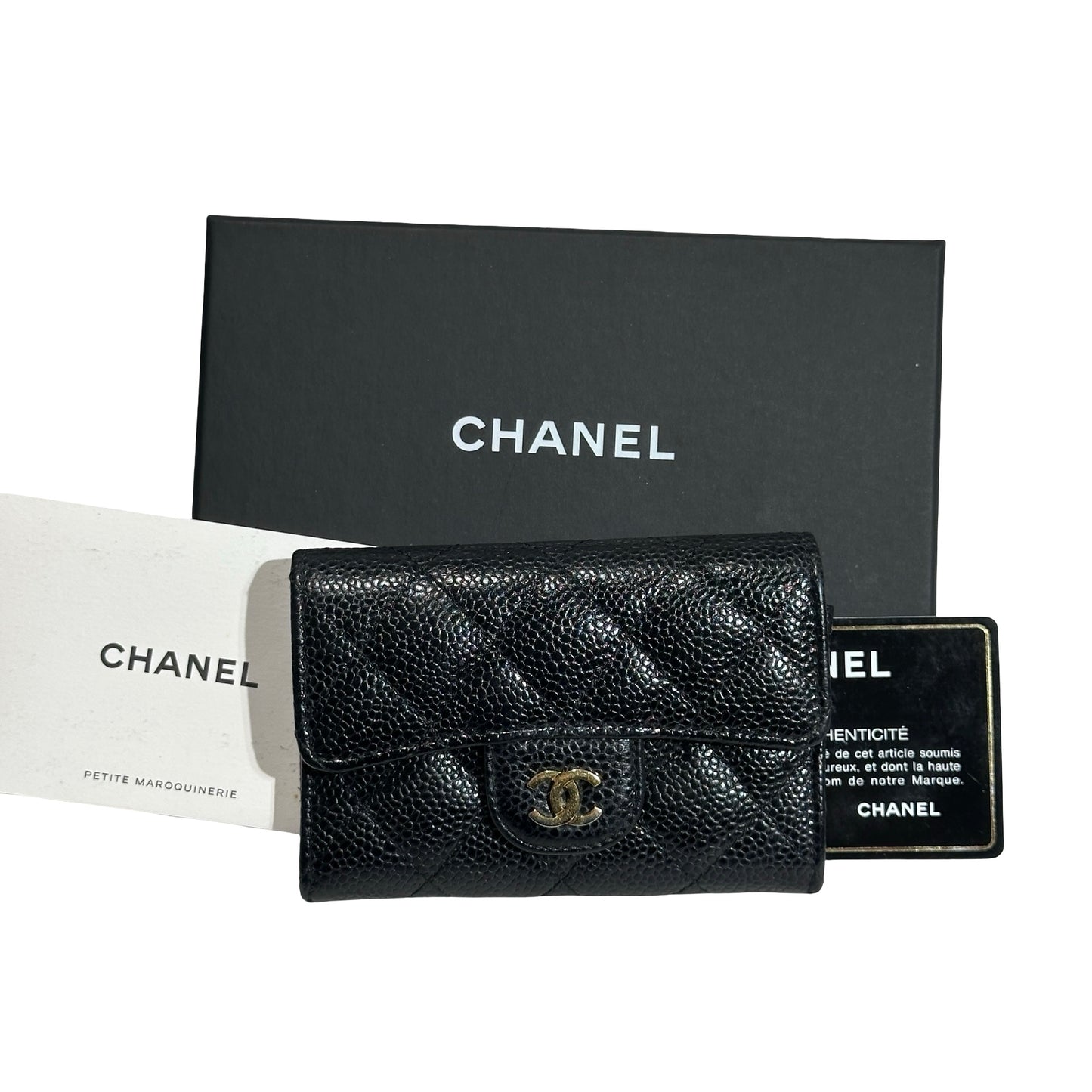 Used CHANEL Caviar Leather Card Holder Card Holder Black GHW