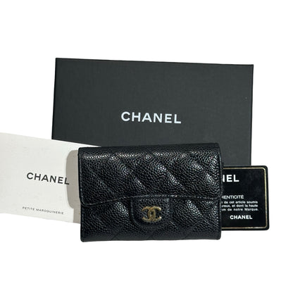 Used CHANEL Caviar Leather Card Holder Card Holder Black GHW