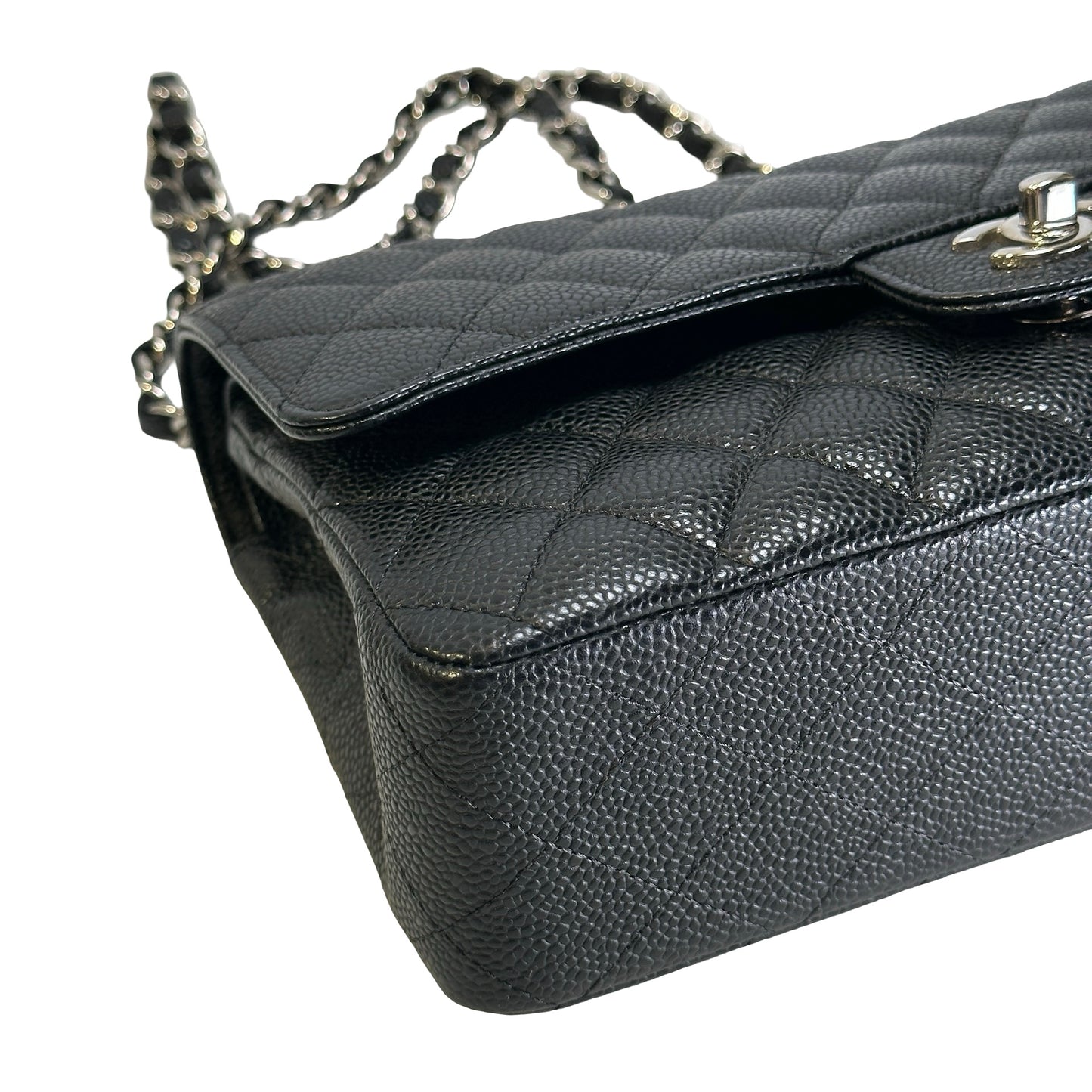 Used CHANEL Caviar Quilted Classic Flap Shoulder Bag Black Silver