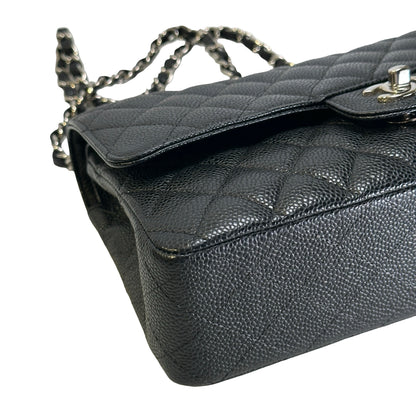 Used CHANEL Caviar Quilted Classic Flap Shoulder Bag Black Silver