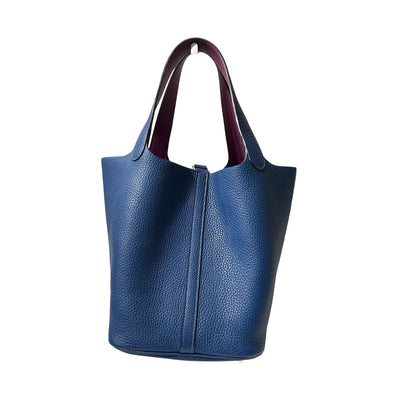 Used HERMÈS Bucket Bag Picotin 22 Navy Blue Purple PHW