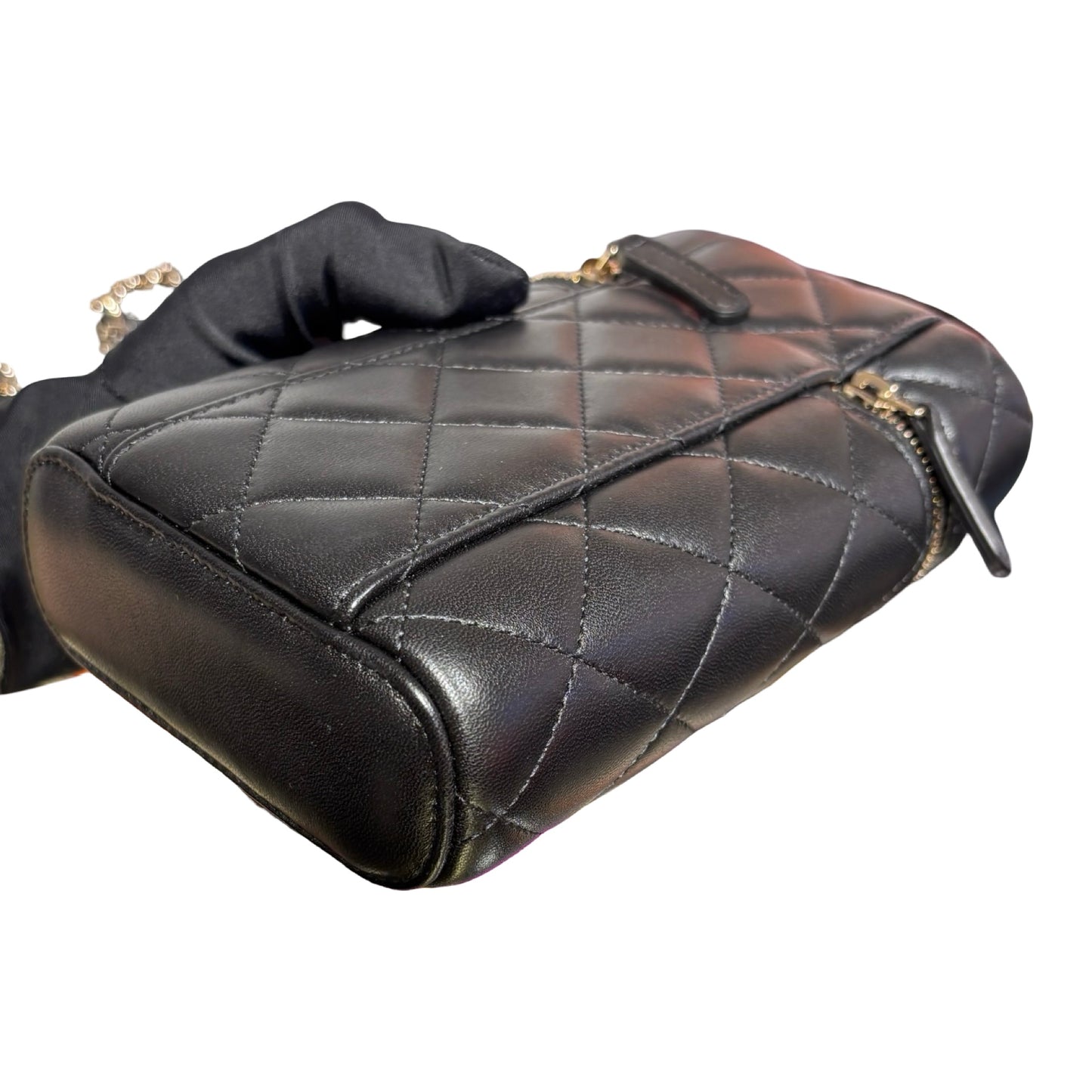 Used CHANEL Lambskin Leather Chain Shoulder Shoulder Bag Black GHW