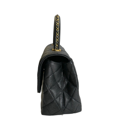 Used CHANEL Quilted Caviar Coco Handle Handbag Black Gold