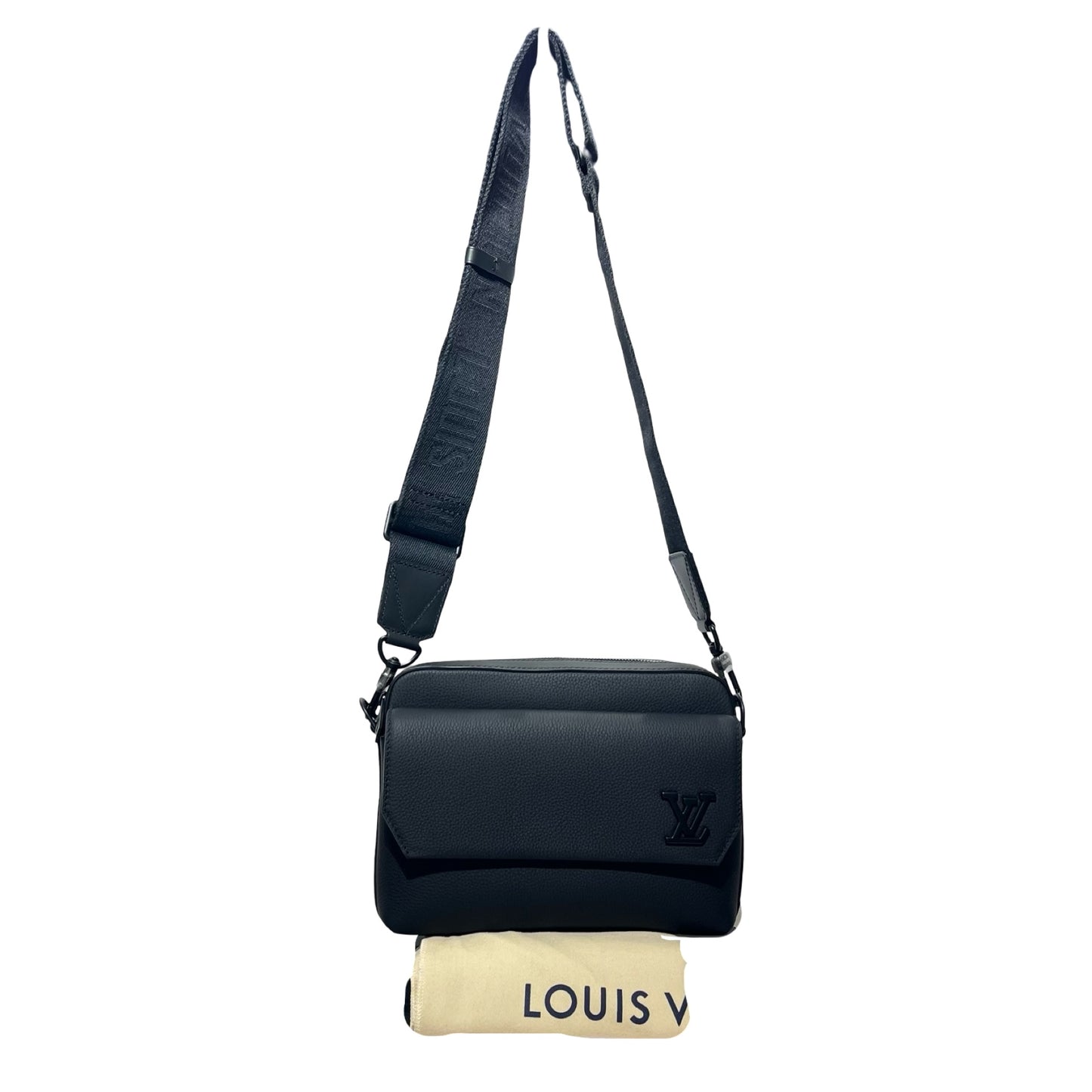 Unused LOUIS VUITTON Calfskin Leather Fastline Messenger Cross Body Bag Black