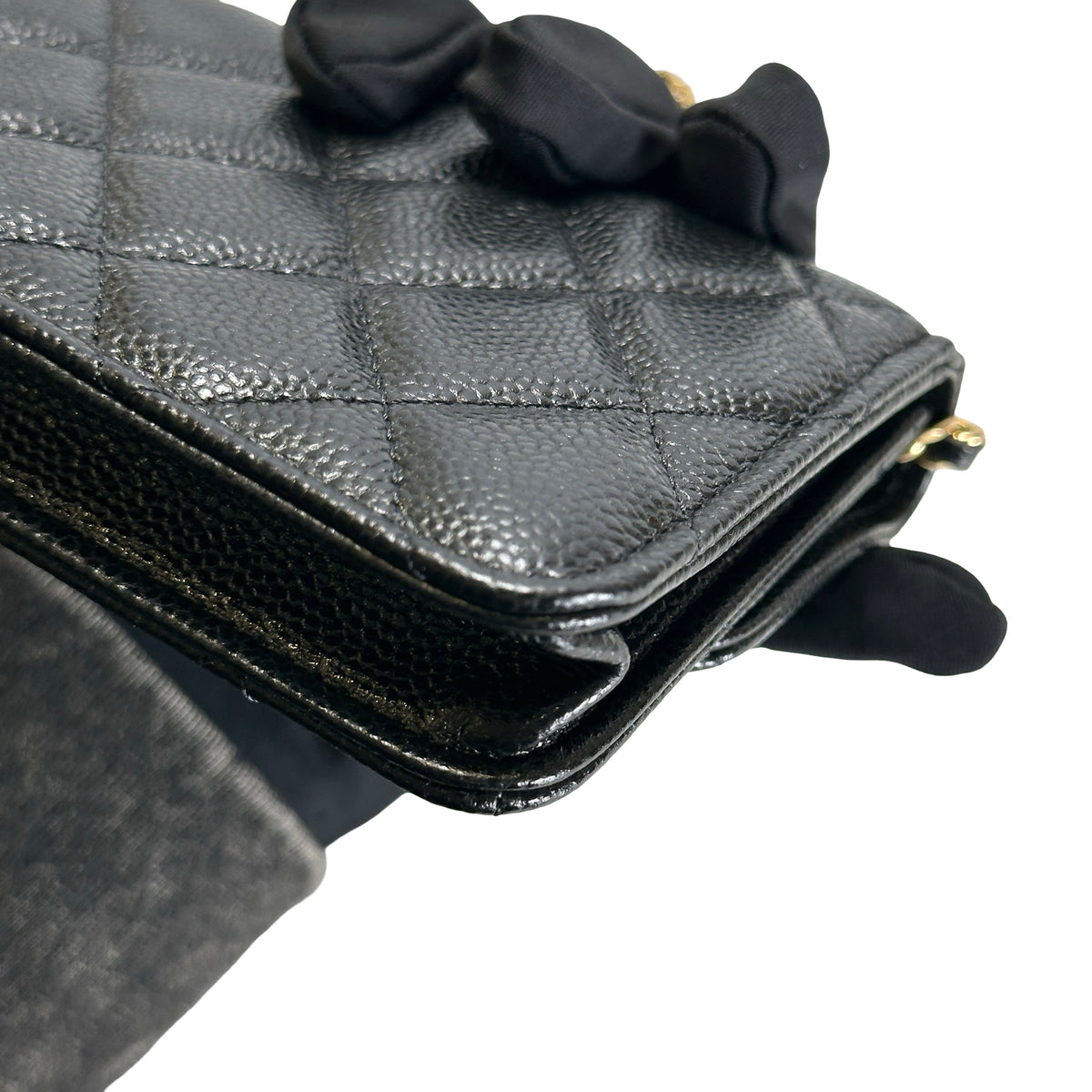 Used CHANEL Caviar Quilted Mini Flap Bag Chain Shoulder Bag Black Gold hardware