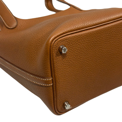 Used HERMÈS Clemence leather Picotin Handbag Brown PHW