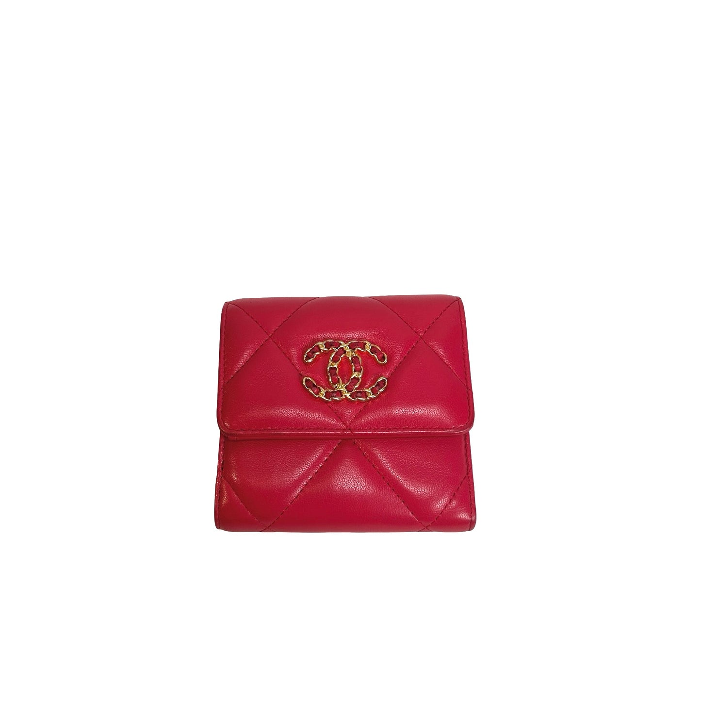 Used CHANEL Quilted Lambskin 19 wallet Wallet Red Gold
