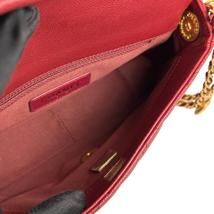 Used CHANEL Caviar Quilted Flap Bag Chain shoulder bag Red Gold