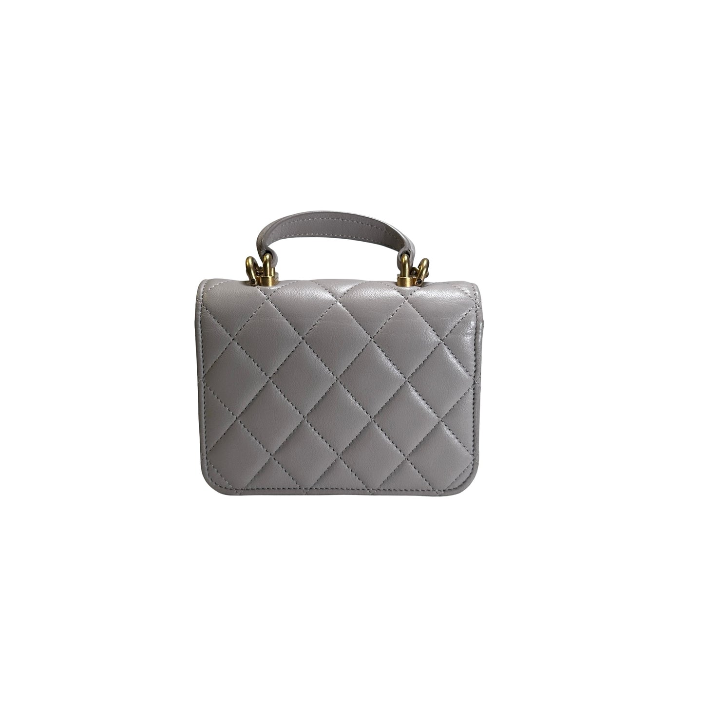 Used CHANEL Quilted Lambskin Mini Flap Bag with Top Handle Mini Bag Grey GHW