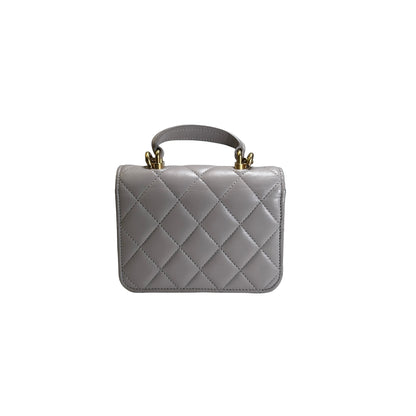 Used CHANEL Quilted Lambskin Mini Flap Bag with Top Handle Mini Bag Grey GHW