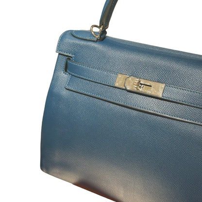 HERMÈS Kelly 28 Two Way Shoulder Bag Blue PHW
