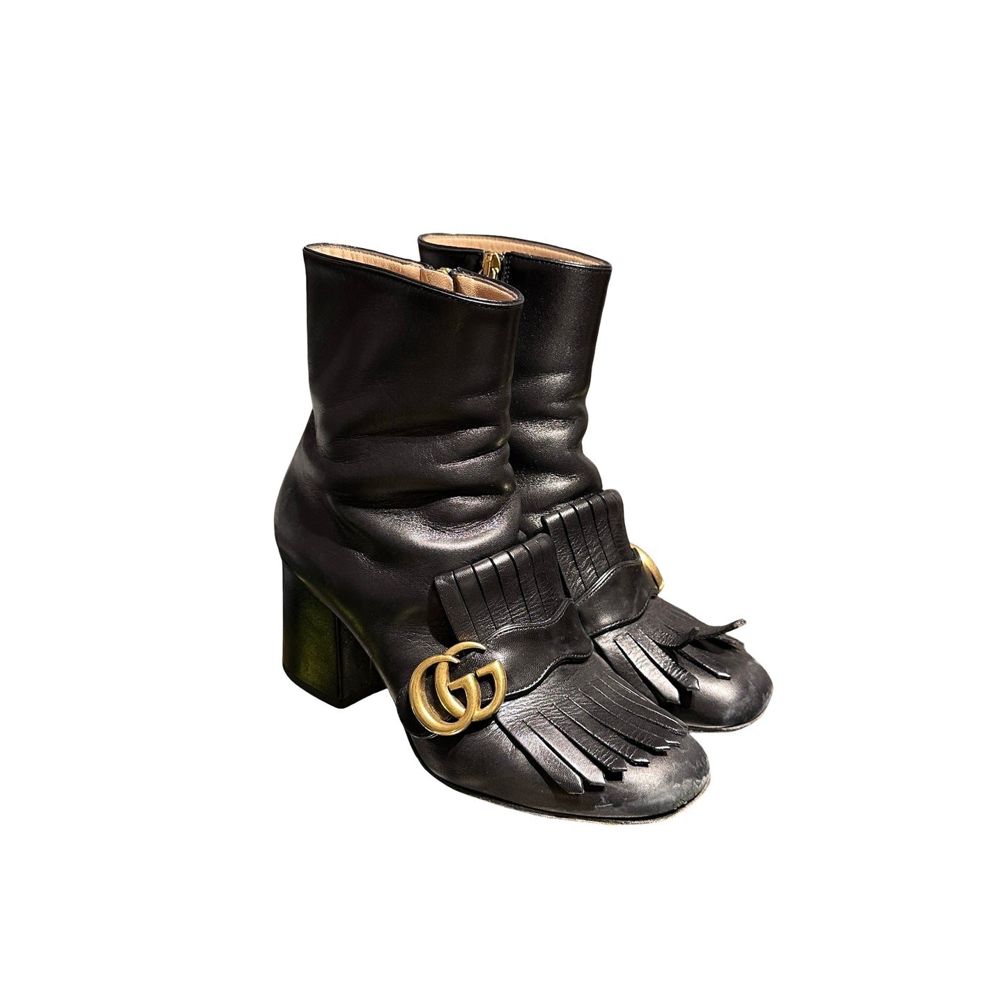 Used Gucci Calfskin Leather Ankle Boots GHW Black