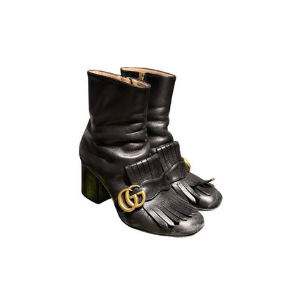 Used Gucci Calfskin Leather Ankle Boots GHW Black