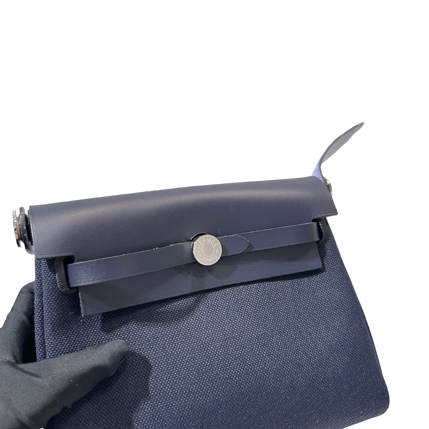 Used HERMÈS Canvas Mini Herbag Cross Body Bag Black PHW