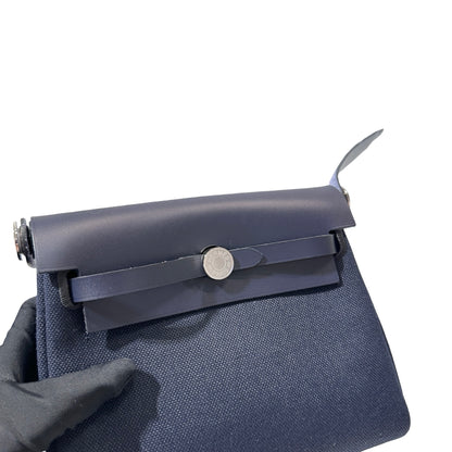Used HERMÈS Canvas Mini Herbag Cross Body Bag Black PHW