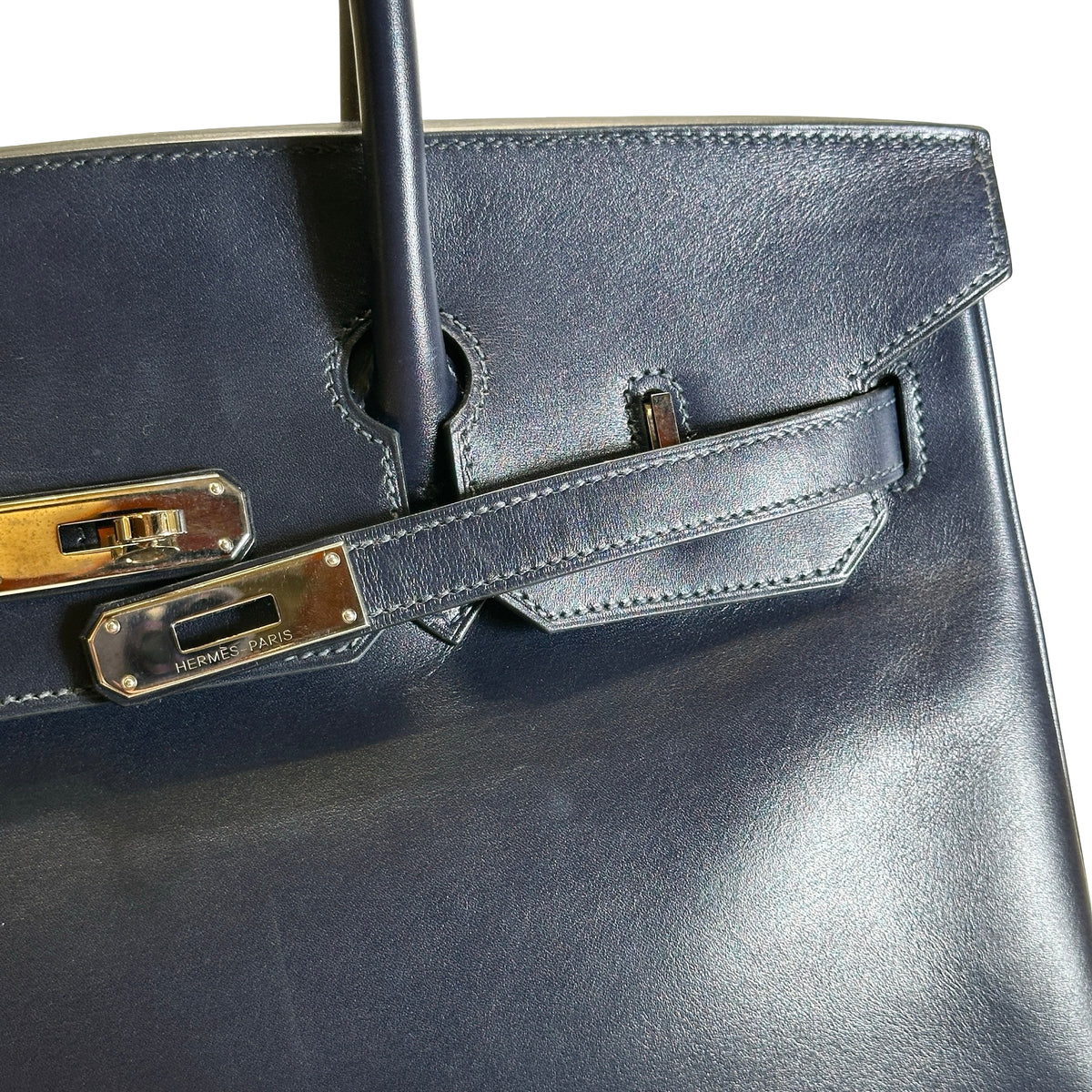 Used HERMES Leather Birkin Handbag Black Silver