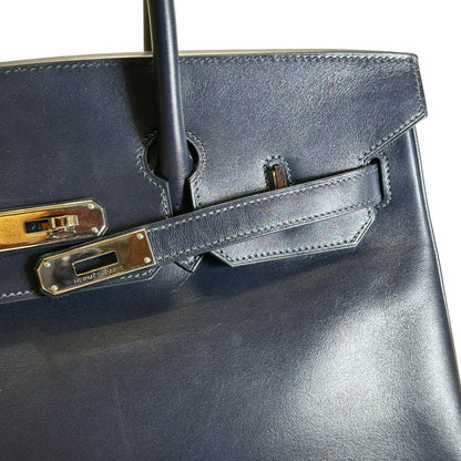 Used HERMES Leather Birkin Handbag Black Silver