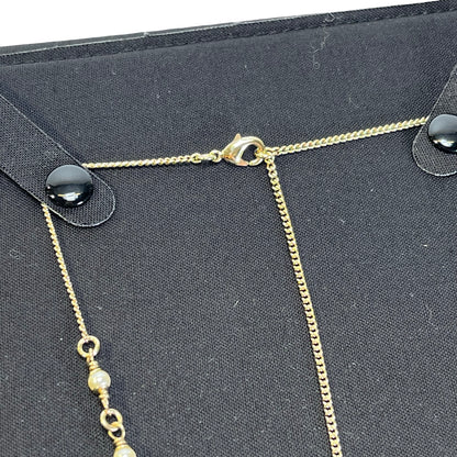 Brand New CHANEL Faux Pearl Metal Rhinestone Bambi Motif CC Pearl Long Necklace Necklace Gold White Green