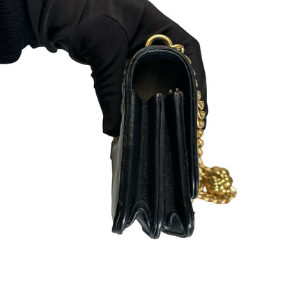 Used CHANEL Quilted Lambskin Mini Flap Bag Mini Flag Bag with Gold Ball Black Gold