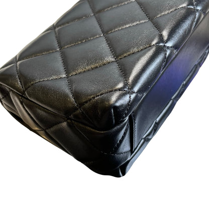 Used CHANEL Quilted Velvet 24A mini pearl logo Flap bag Bucket Bag Black Gold