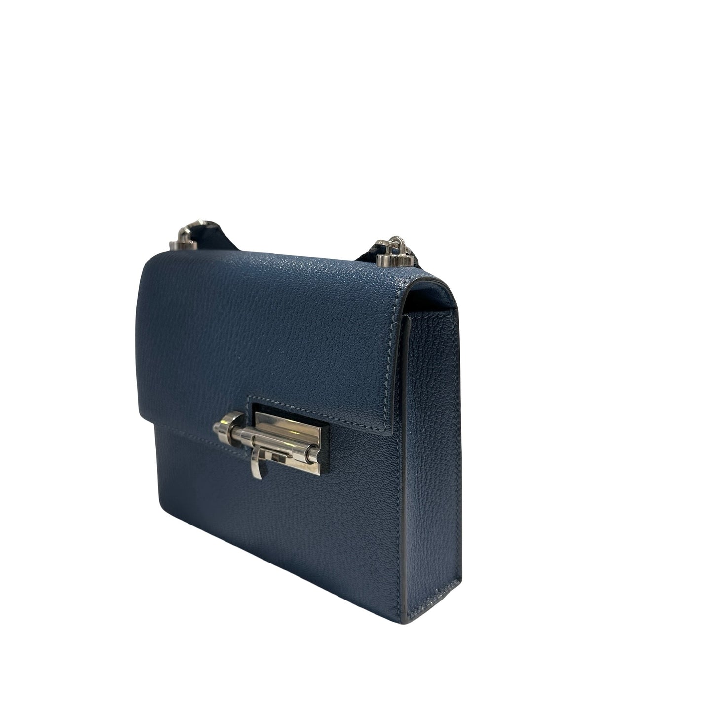 Used HERMES Chevre Mini Verrou Crossbody Bag 73 Bleu Salhir PHW