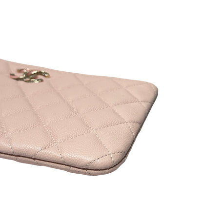 New CHANEL Calfskin Leather Card Case GHW Light Pink