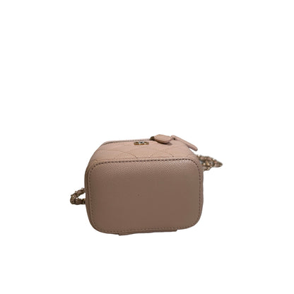 Used CHANEL Caviar Quilted Mini Vanity with Classic Chain Vanity case Beige Light Pink