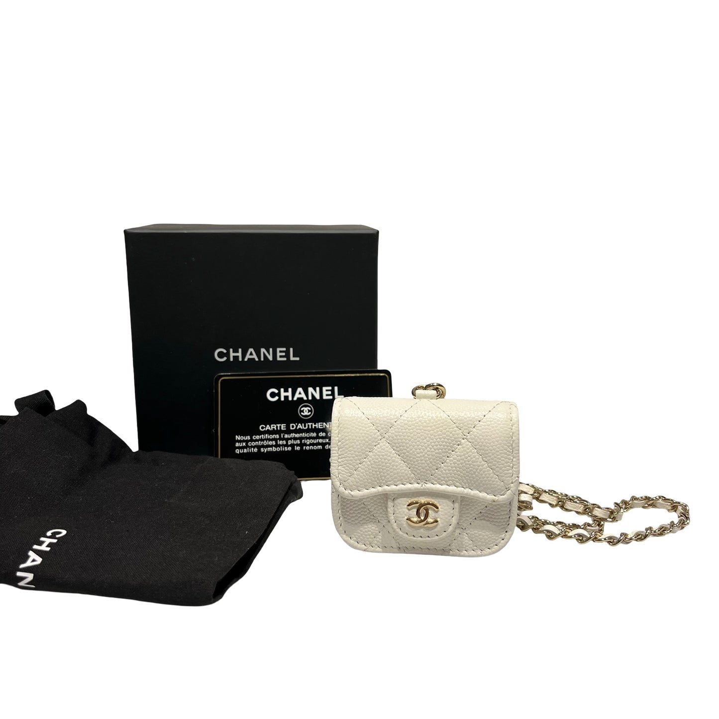 Used CHANEL MINI Chain Shoulder Bag White PHW