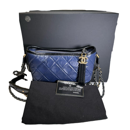 Used CHANEL Quilted Aged Calfskin Smooth Calfskin Gabrielle Hobo Bag Navy Black