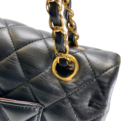 Used CHANEL Quilted Lambskin Classic Flap Chain Shoulder Bag Black Gold